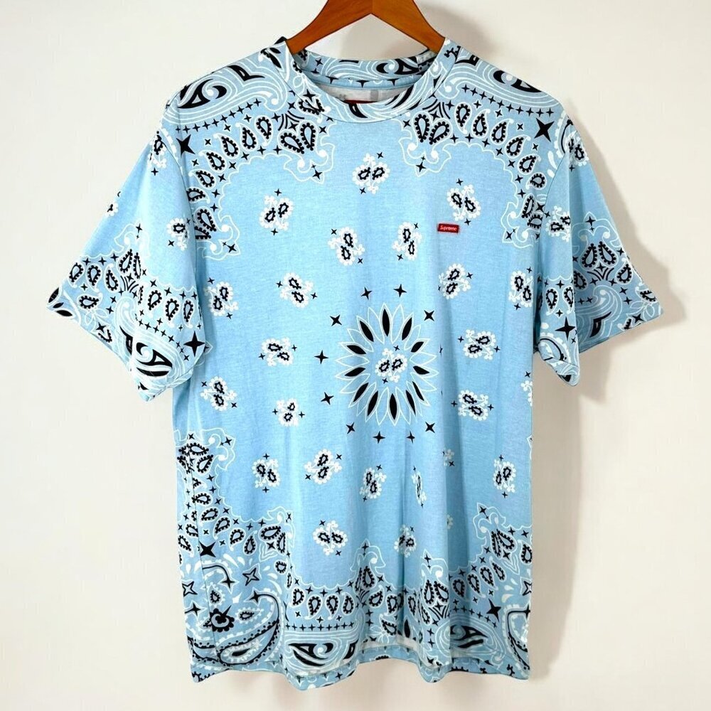Supreme Blue Bandanna Print Cotton T-Shirt Men's Size Large